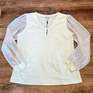 Zeagoo Cream Blouse with Sheer Long Sleeves Size Large